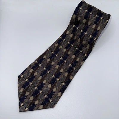 Corbata BACHRACH Para Hombre Gris Neutro Marrón Círculos Patrón Negocios Formal Seda Foto 1 de 4
