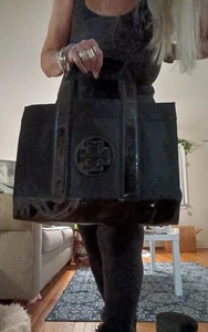 NWOT TORY BURCH ELLA LARGE NYLON & PATENT BLACK TOTE BAG  - Picture 1 of 9