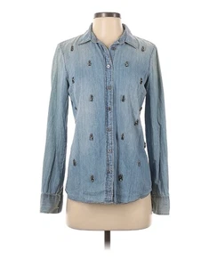 J. Crew Collection Blue Shirt Sz 4 Chambray Denim Jewel Button Down Casual - Picture 1 of 7