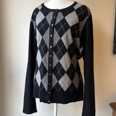 Suéter De Colección Victor Alfaro Cashmere Argyle Para Mujer XL Gris Negro Clásico Oficina Foto 1 de 4