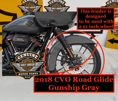 原装 CVO Harley 14-25 Touring 2018 Road Glide 21 英寸前挡泥板 Gunship 灰色 — 第 1/4 张图片