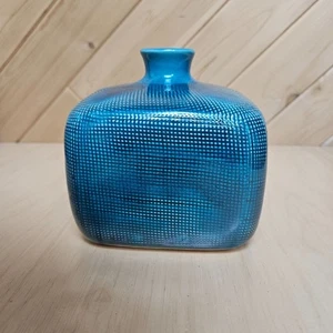 Vintage 2012 Textured Square Ceramic Vase By Threshold Shades of Cerulean Blue - Picture 1 of 7