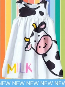 Girl's 3T to 4T Dress Cow Print Pattern Comfort Style So Cute Cartoon Style NWT - Picture 1 of 6