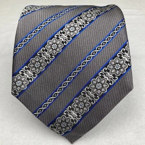 NWT Canali Tie Gray Floral Blue Stripes - Picture 1 of 7