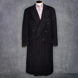 Vintage BOSS Hugo Boss Wool Overcoat Men's Sz 44R Black Excalibur West Germany - Picture 1 of 20