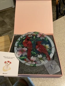 Kissnap Brand Stained Glass Cardinals Sun catcher 8.5” NEW w/Box - Picture 1 of 3
