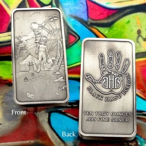 Lingotes de mano negros 2025 - 10 oz patio de recreo apocalíptico .999 plata fina envejecida - Imagen 1 de 8