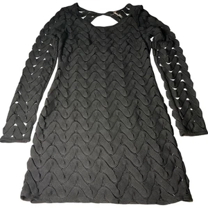 Free People Crochet Knit Mini Dress Long Sleeve Cutout Back Black - Picture 1 of 7