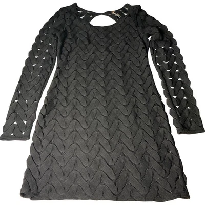 Mini Vestido Free People Tejido Crochet Manga Larga Recorte Espalda Negro Foto 1 de 4