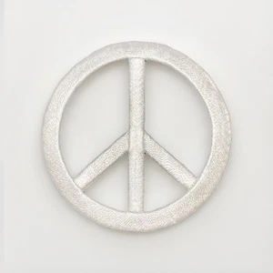 White Peace Sign Iron On Cut Out Patch Retro Hippie Symbol Applique DIY Jacket - Picture 1 of 2