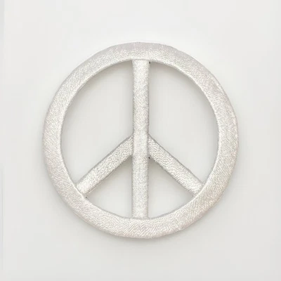 White Peace Sign Iron On Cut Out Patch Retro Hippie Symbol Applique DIY Jacket - Image 1 of 2