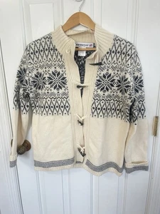 Obermeyer VTG Womens Large Lambswool Cardigan Sweater Ivory Nordic Ski 90s - Picture 1 of 8