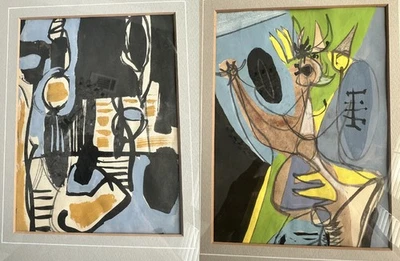 ONE OF A KIND!!! RARE Set of 2 Weiss Original Watercolor & Line Paintings Framed - Image 1 of 4