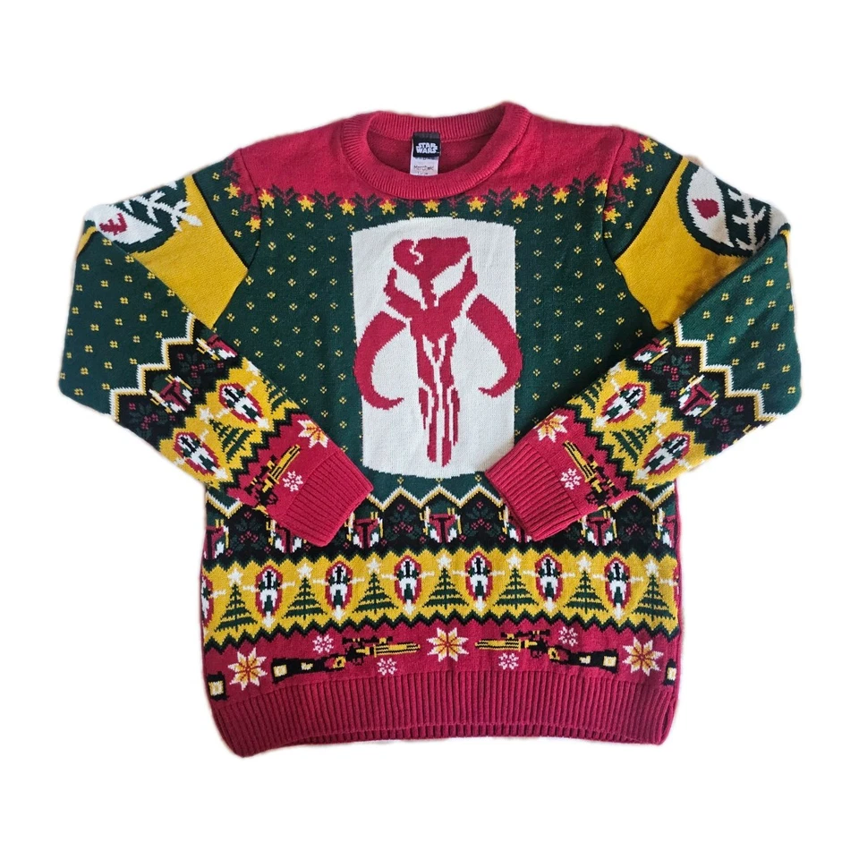 Мужской свитер Star Wars Red Boba Fett Mandalorian Ugly Christmas большой размер - Изображение 1 из 4