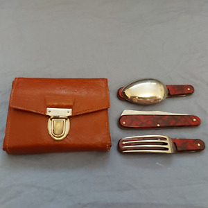 Vintage Bulgarian Tourist Set x3 Pocket Folding Knife , Fork , Spoon Rostfrei 
