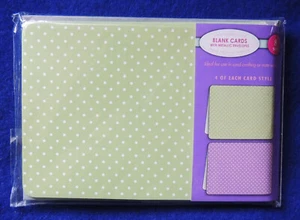 8 Blank Note Cards w/ Silver Envelopes Green & Purple w/ White Dots 3.5" x 5" - Picture 1 of 1