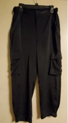 Pantalones cargo RM Rebecca Minkoff negros satinados sedosos talla L nuevos sin etiquetas Foto 1 de 4