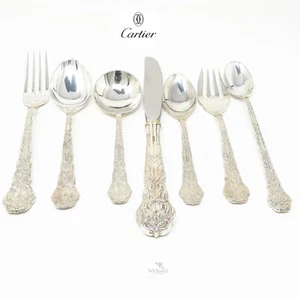 NYJEWEL Cartier Sterling Silver Gold Plated Fork Knife Spoon Silverware Set 435g - Picture 1 of 2