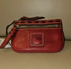 Dooney & Bourke florentinischer Schlüssel Münzkartenetui rot Peitschenstich SLG klein - Bild 1 von 10