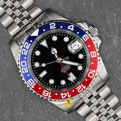 Custom Made Blue & Red GMT Diver Style Mod Watch w/ NH34 Movement - Image 1 of 4