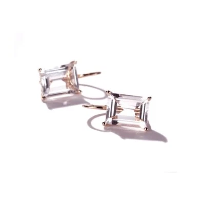 Pendientes colgantes baguette de topacio blanco de oro rosa de 14k Foto 1 de 3