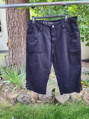 Women's Capris pants BLACK ETHYL RHINESTONES SIZE 14 CLASSIC EUC - Image 1 of 4