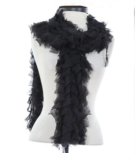 St John Knits Long Boutique Chiffon Silk Scarf ,Boa Caviar Black NWT $295 - Picture 1 of 5