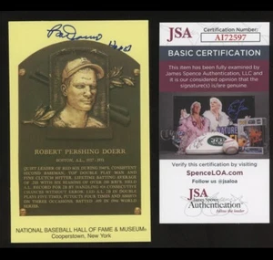 Bobby Doerr Signed HOF Red Sox Yellow HOF Plaque Postcard AUTO JSA COA⚾️🏆 - Picture 1 of 2