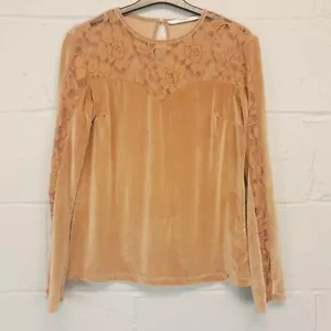 Blusa GUESS Mujer Encaje Top Gamuza Reino Unido 12 Marrón Poliéster Spandex 94/6 - Imagen 1 de 7