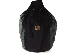 MCM Logo Pattern Nylon Canvas Black Drawstring Shoulder bag MS1891L - Picture 1 of 12