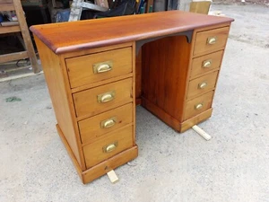 Antique Pedestal Pine Office Desk Small - Medium Writing Desk 1920s - Picture 1 of 10