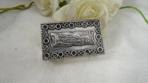 Vintage Art Deco High Relief Egyptian St Silver Snuff Box Pill Box Cairo Scene - Picture 1 of 9