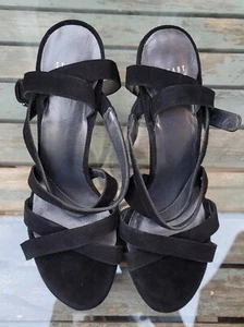 Elegante STUART WIETZMAN colonna sonora nero scamosciato cinturino punta aperta plateau tacchi - Foto 1 di 10