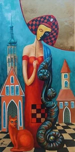 ORIGINAL GEMÄLDE ÖL LEINWAND VON PRONKIN 2025 MODERNE ZEITGENÖSSISCHE KUNST ROT - Bild 1 von 5