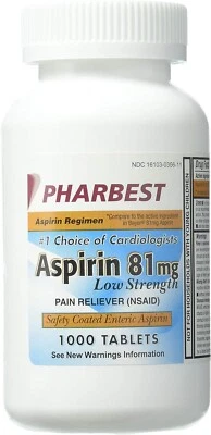Pharbest Aspirin Pain & Fever Relief Regular Strength Tablets 81mg 1000 Ct A10 - Image 1 of 3