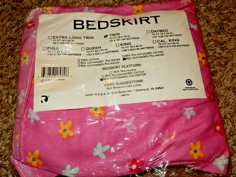 3K новый с Ярлыками Disney Барби розовый цветочный цветы Twin/одиночный кровать юбка {винтажная ткань} - Изображение 1 из 4