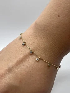 New 9ct Yellow Gold Bracelet 7.5 Inch Drop Diamond By The Yard Hallmarked Cz - Picture 1 of 8