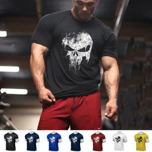 Skull print Sport t Shirt Men Crossfit Men Muscle sleeved Fitness T-Shirts - Picture 1 of 16