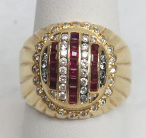 OUTSTANDING MANS 14K GOLD RUBY & WHITE SAPPHIRE RING SIZE 9 1/2 - Picture 1 of 6