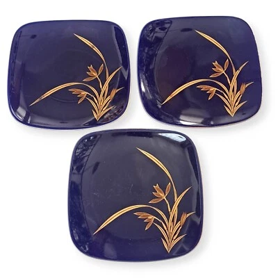 Japanese Koransha 香蘭社 3Pcs Plate Set Cobalt Blue Arita Yaki Floral Art Deco K5 - Image 1 of 4