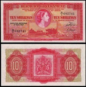 BERMUDA 10 SHILLINGS (P19b) 1957 QEII UNC - Picture 1 of 1