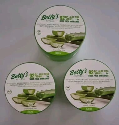 3 Betty's Nature Aloe Vera Gel = 900 ml für Körper Gesicht Hand ohne Alkohol NEU