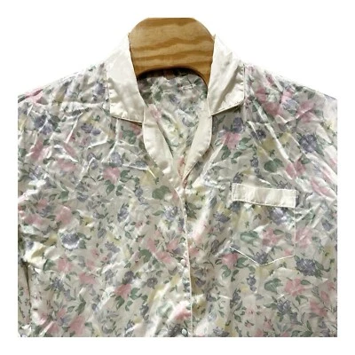 Camisón Gilligan O'Malley Crema Sedosa XL Abotonada Floral De Colección Años 90 Abuela Foto 1 de 4