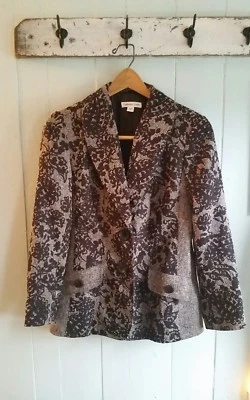 Blazer Coldwater Creek Damas Forrado Marrón 2 Botones Floral Tweed Encaje Talla P8 Foto 1 de 4