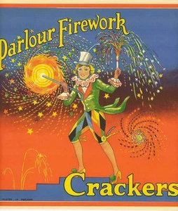 Parlour Fireworks girl  with fireworks  British Cracker Box label Batgers - Picture 1 of 1