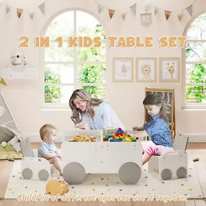 Height-Adjustable Wooden Kids Table & Chair Set Set for Ages 3-8 Kids White/Gray - Picture 1 of 7