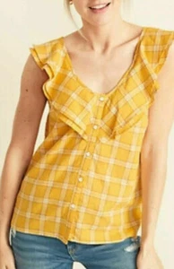 Old Navy senza maniche giallo a quadri orlo con volant scollo a V donna taglia large - Foto 1 di 10