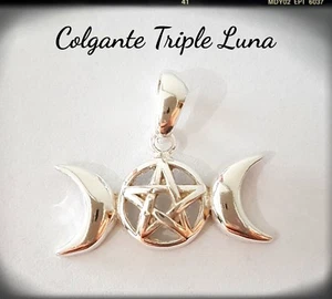Triple Luna Pentagrama Pagana Wicca Celta Colgante Plata Ley 925 Pay The Ghost - Imagen 1 de 2