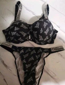 Victoria's Secret Rhinestone Push Up Bra 36C And Medium Underwear Set - Picture 1 of 4