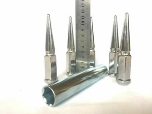 Spike Wheel Nuts & Key 110mm Tall Tapered Seat 24pcs 14mm x 1.5 - Picture 1 of 6